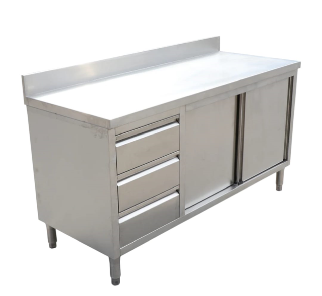 Stainless Steel Kitchen Cabinet with Drawers and Sliding Doors