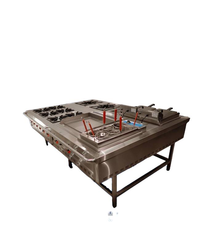 Stainless Steel Combined Range with griddle/hot palte, pasta cooker, burners and fryer
